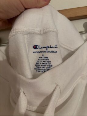 Champion White Hoodie with Blue Logo